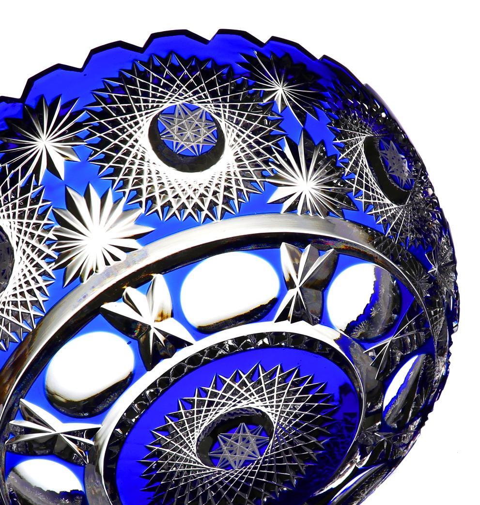 オールド・バカラ 1890年 大型 1.4kg 青色被せ 切子鉢 アートピース