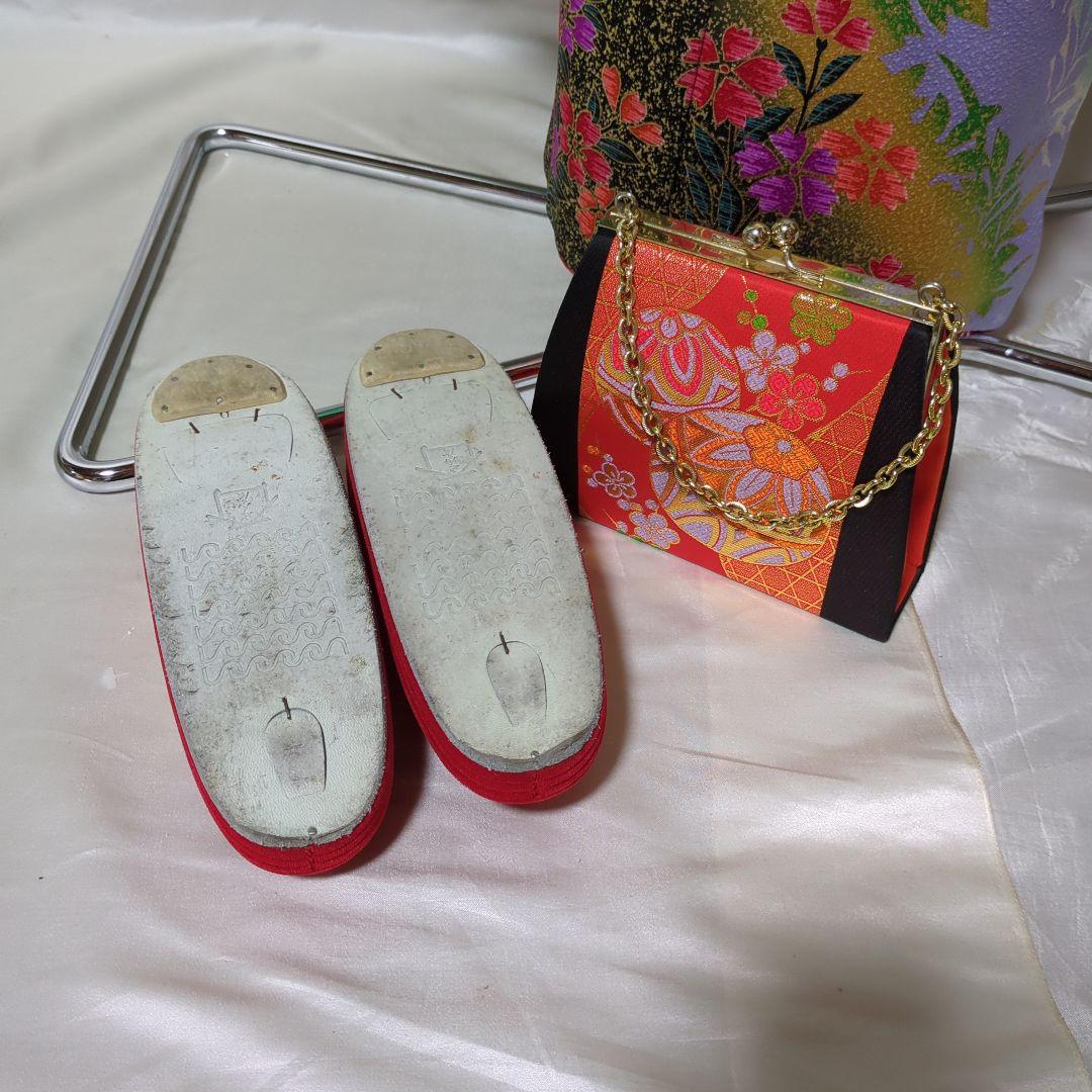 七五三７歳用 緑色着物 金通し　勝山かんざしセット付き