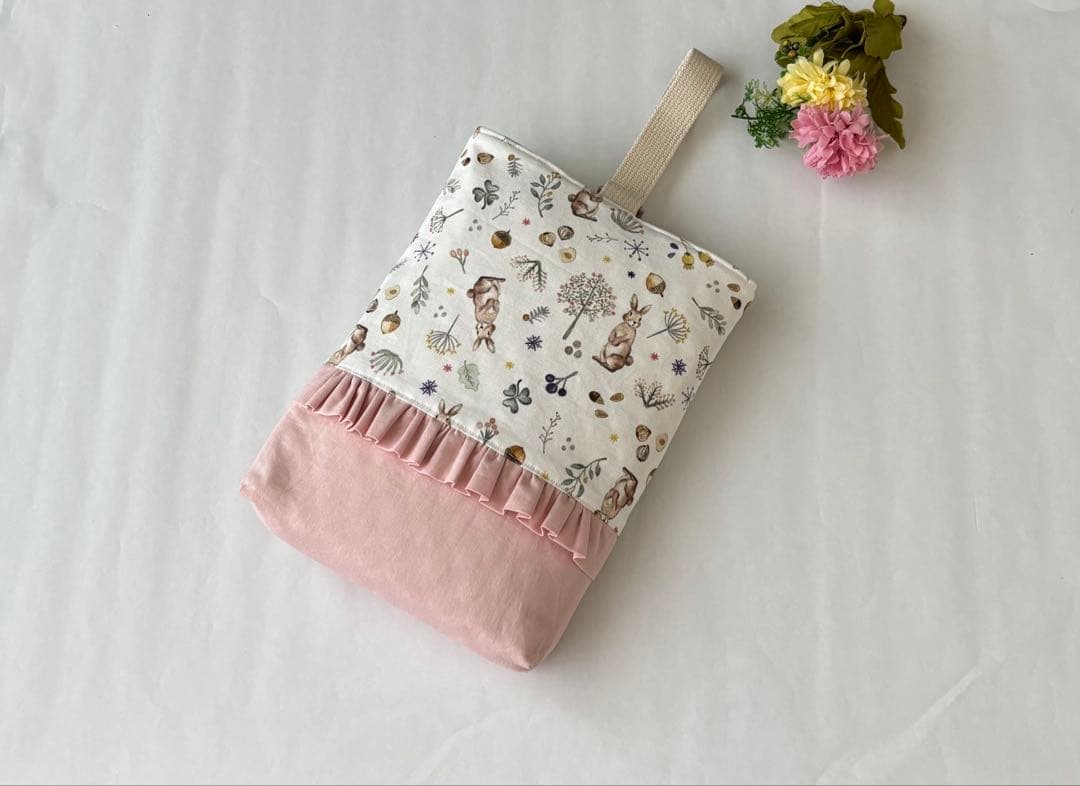 うさぎ柄フリル 入学入園セット お着替え袋 レッスンバック 上履き入れ