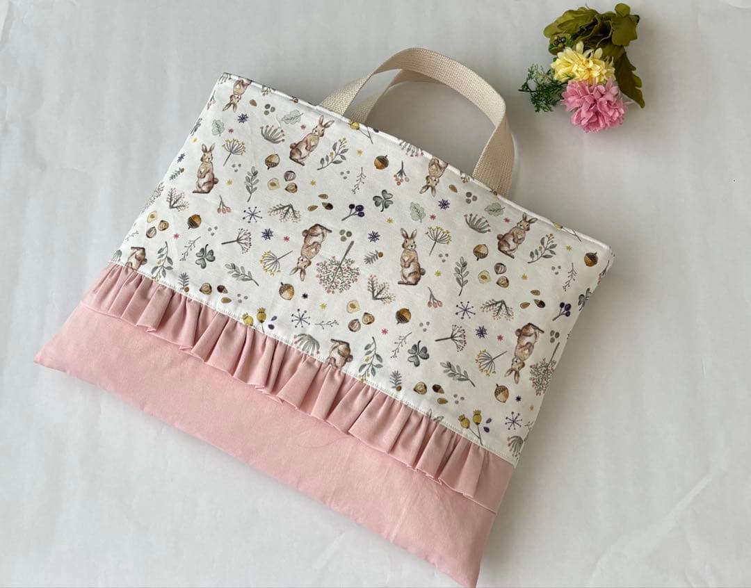 うさぎ柄フリル 入学入園セット お着替え袋 レッスンバック 上履き入れ