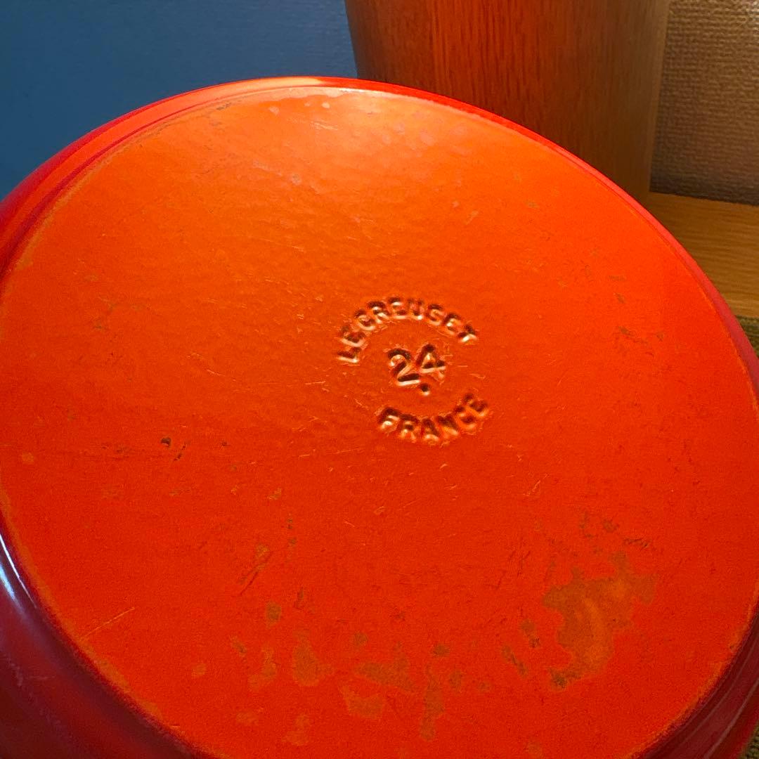 LE CREUSET ル・クルーゼ オレンジ 鋳鉄製 両手鍋 24cm