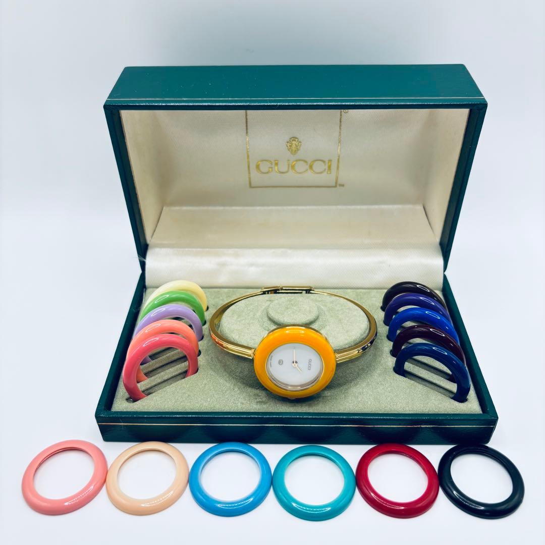 動作品 グッチ チェンジベゼル 11/12 クォーツ ベゼル17個 レア 希少