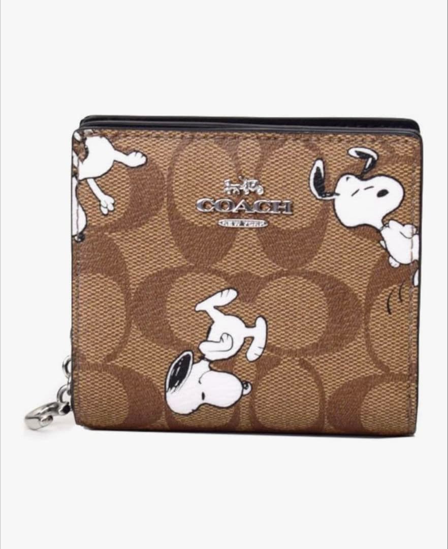 COACH スヌーピー 二つ折り財布 ブラウン 並行輸入品:アウトレット品
