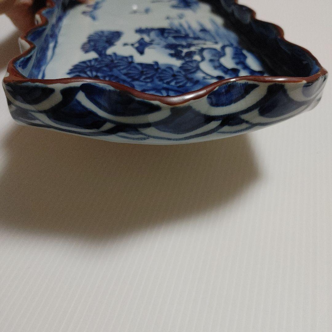 有田焼　福丈窯　山水　手描き　手捻り　長方形皿