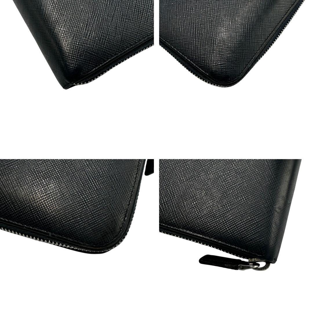 【美品】箱付き プラダ ラウンドファスナー サフィアーノレザー 長財布 ネイビー