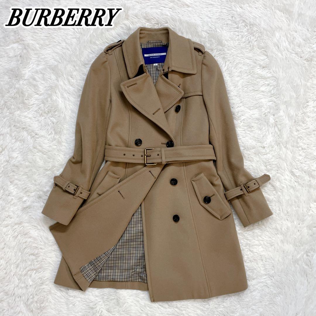 未使用級✨バーバリーブルーレーベル トレンチコート チェック カシミヤ混 ベルト