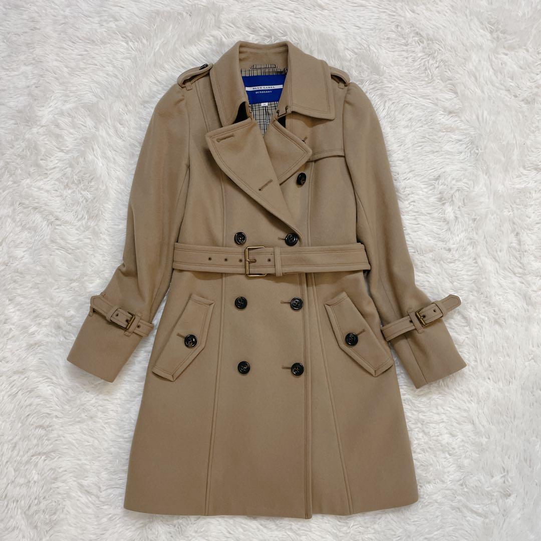 未使用級✨バーバリーブルーレーベル トレンチコート チェック カシミヤ混 ベルト