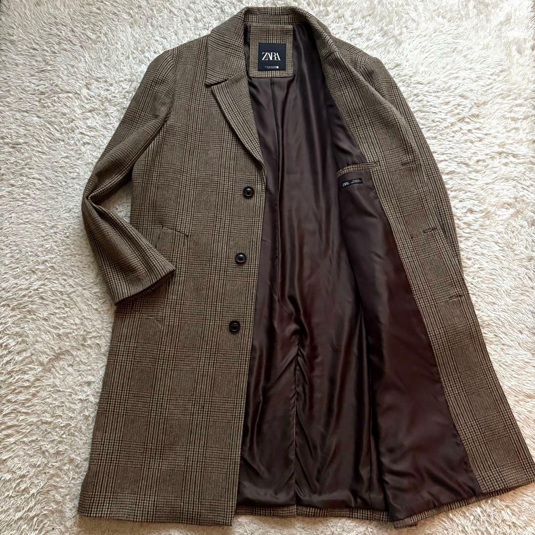 ★希少 XLサイズ★ ZARA チェスターコート ツイード グレンチェック