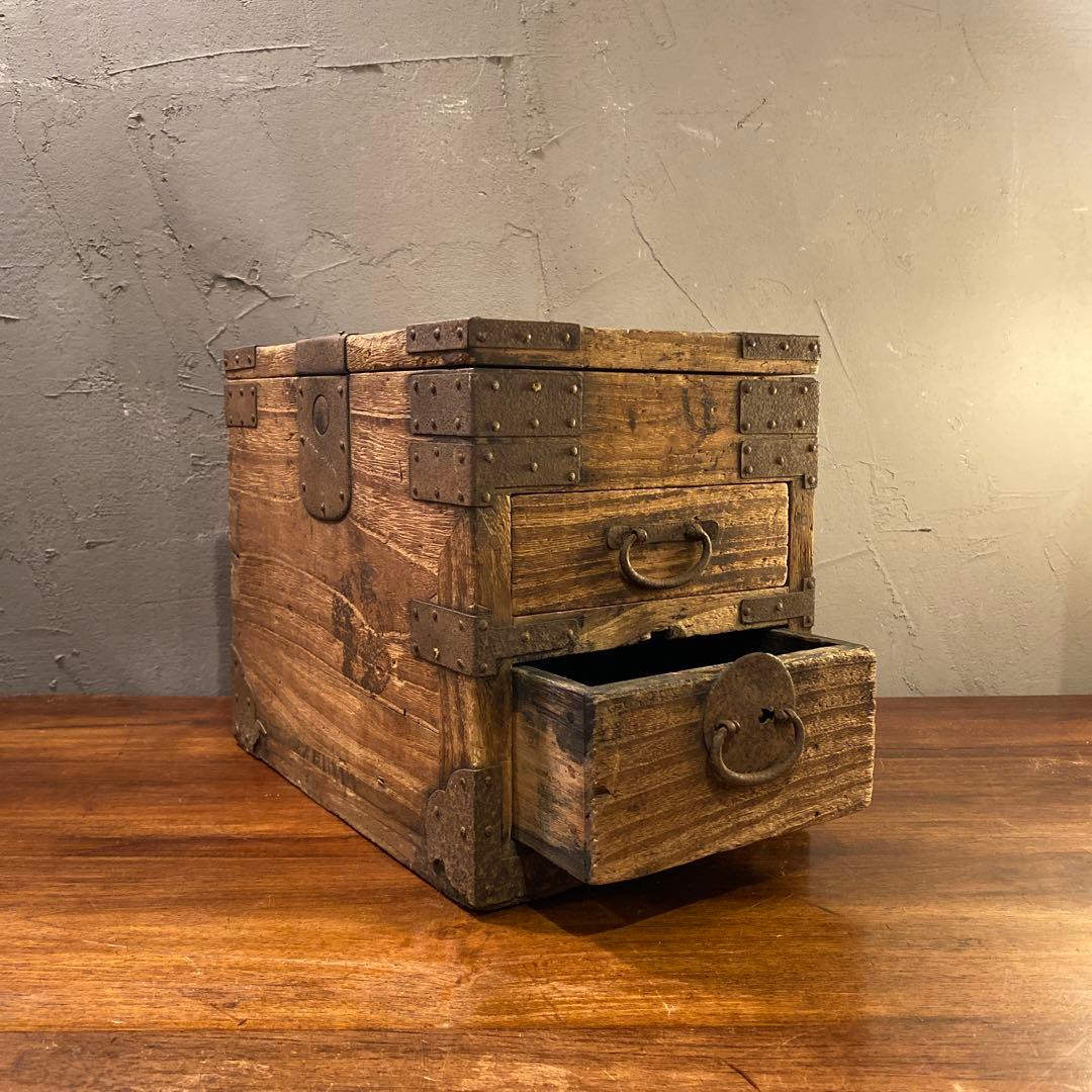 明治 時代物 硯箱 古道具 蔵出し 杉材 時代箪笥 骨董品 小引出し 和家具