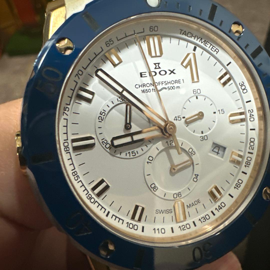 EDOX クロノオフショア1 ホワイト/ブルー/ゴールド