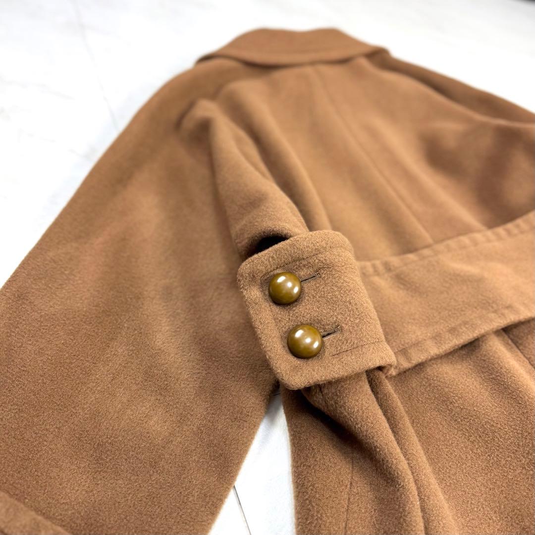 美品 イヴサンローラン 丸襟 ウール ロングコート ブラウン M