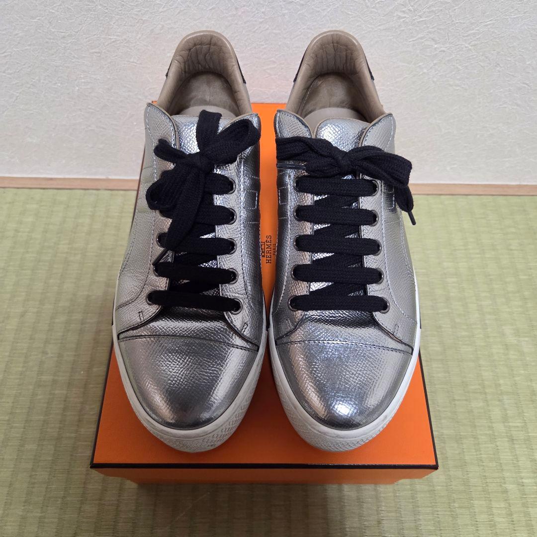 HERMES ヴォルテージ Hエンボス 刻印 レザー 厚底スニーカー 37.5
