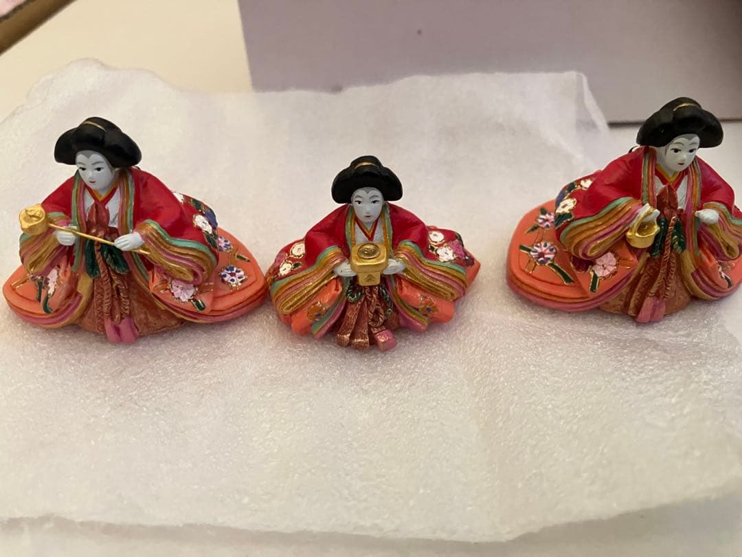 雛人形 ミニ ひな人形 3段飾り京春雛 木製三段十人飾り 茶　ケース付き