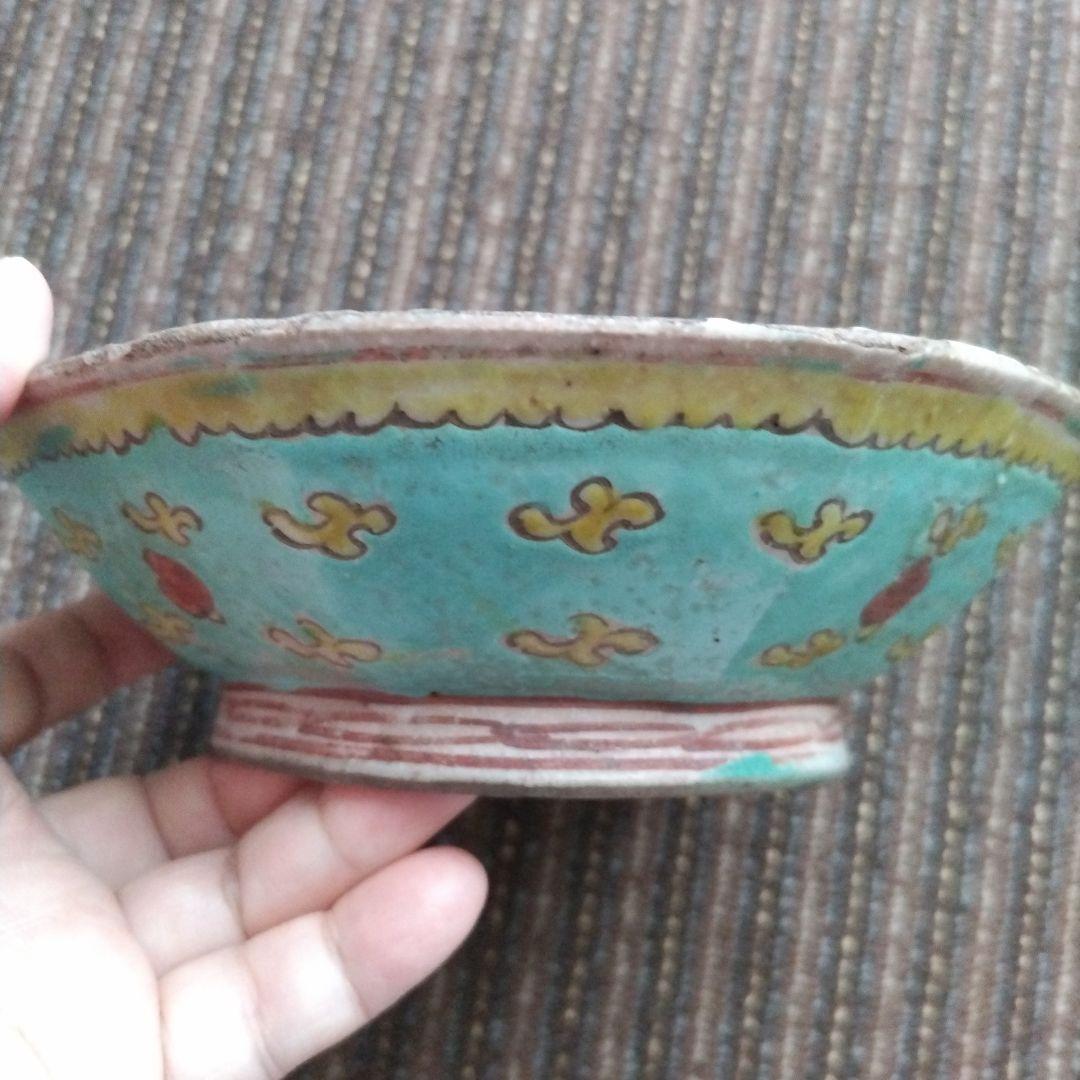 b中国古玩　粉彩　十錦手　色絵八角鉢　17.5cm