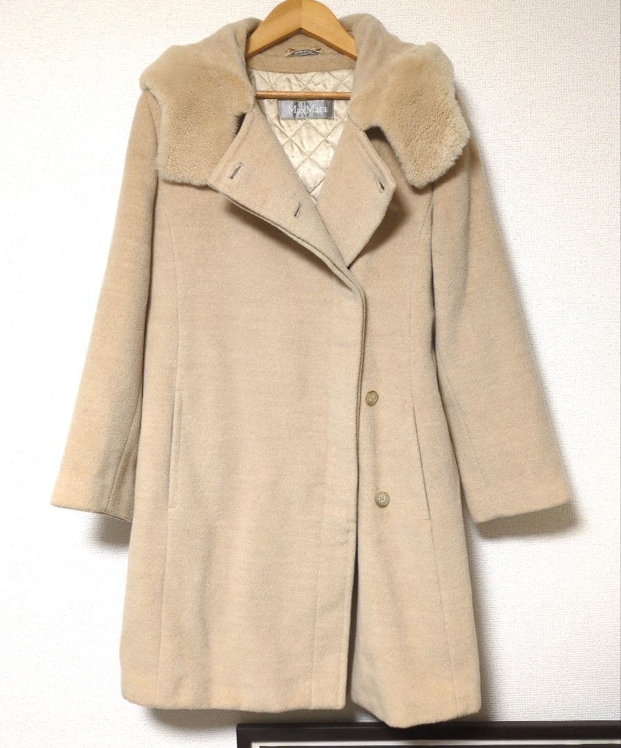 美品 MAX MARA 銀タグ ヌートリアファー フード付き ウールコート