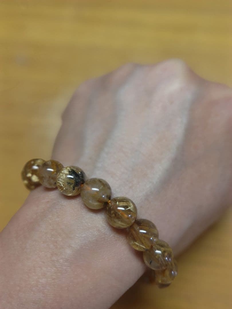 タイチンルチルブレスレット　ヘマタイト共生　　天然石　美品　約10ミリ玉