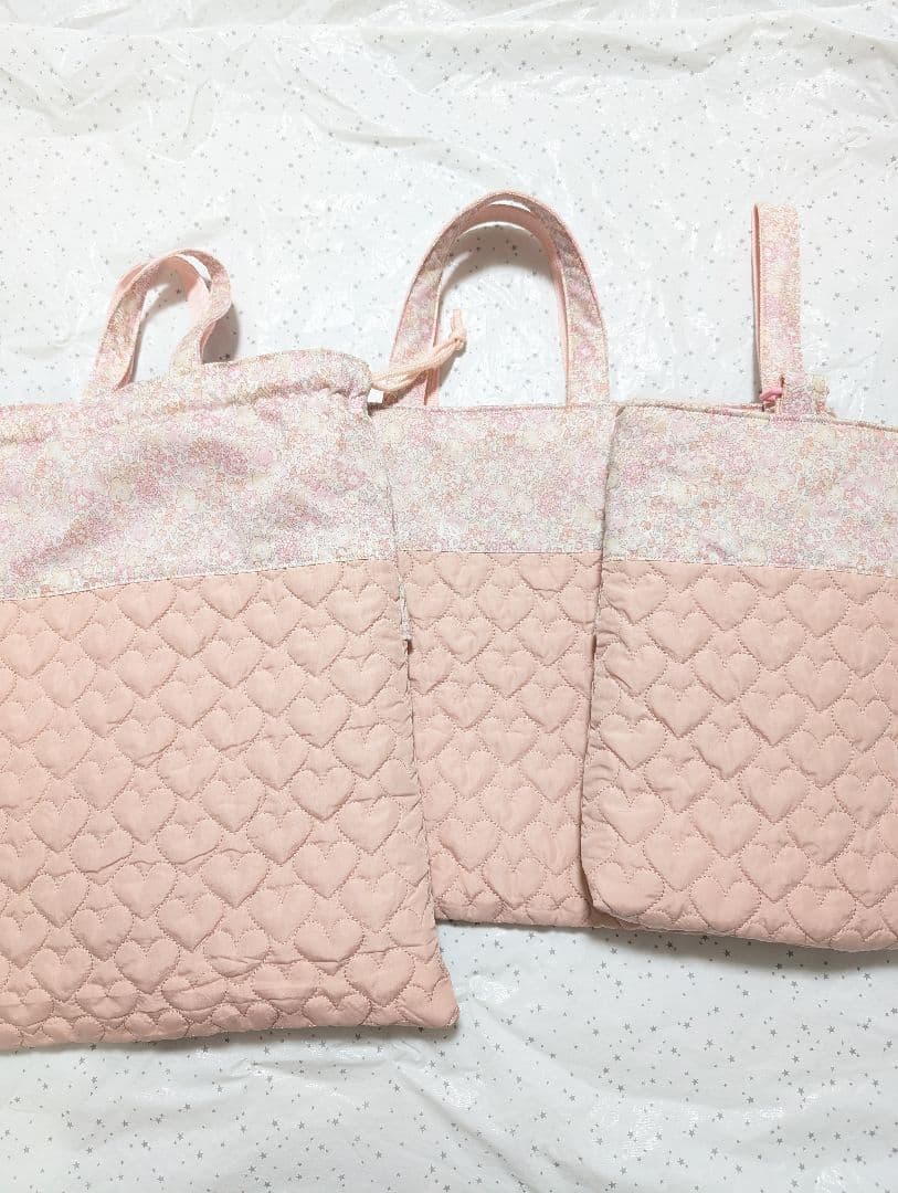 リバティ　キラキラミシェル×ハートキルト　レッスンバッグ上履き入れ体操服袋