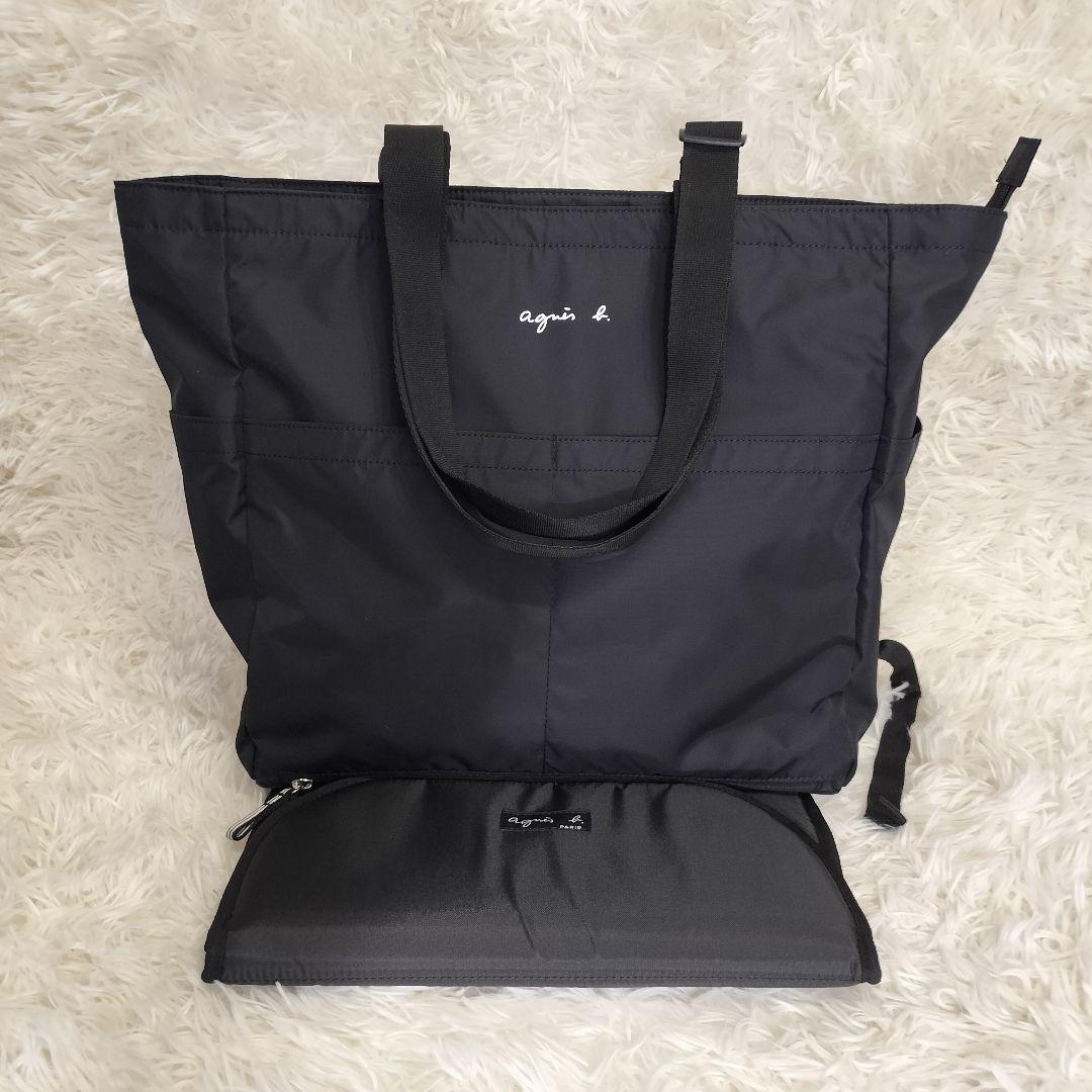 アニエスベー ロゴ ペアレンツバッグ マザーズバッグ 2way リュックブラック