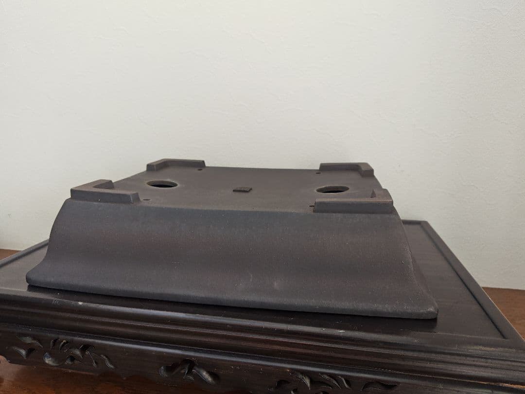 陶器製盆栽鉢　四角い盆栽鉢 春雅堂造　落款　大型