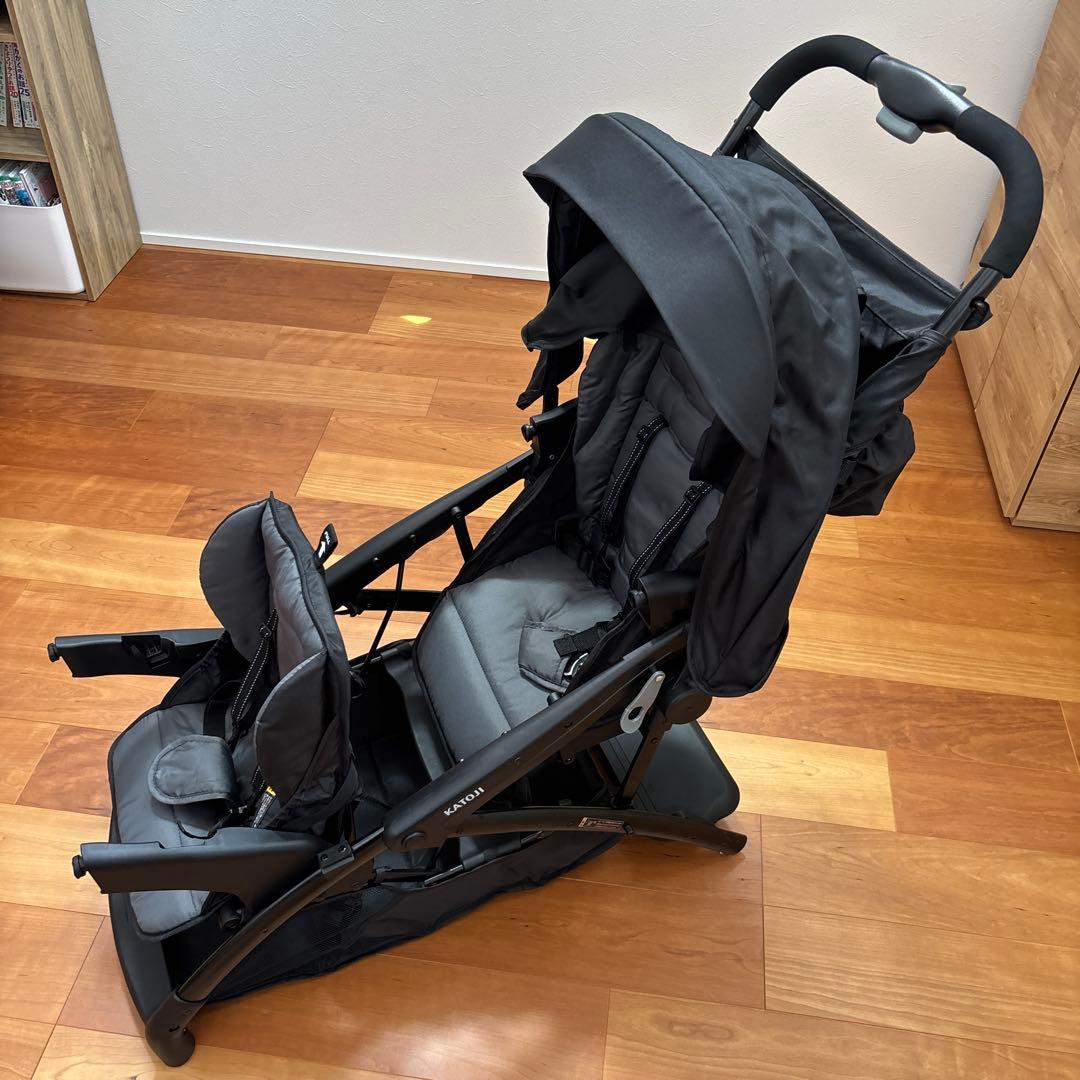 美品3回使用/二人乗りベビーカー カトージ 二人でゴーDX 専用レインカバー付き
