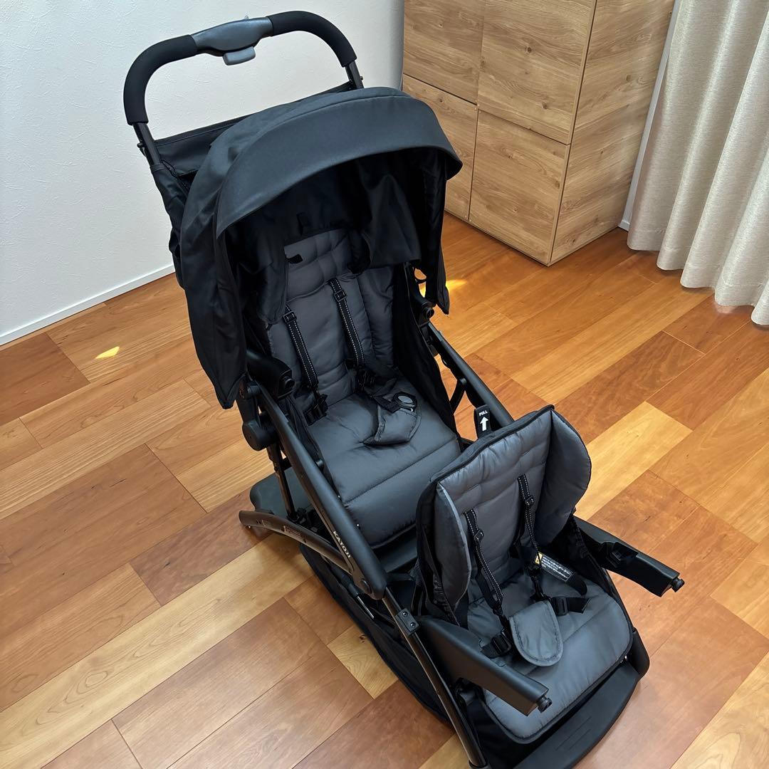 美品3回使用/二人乗りベビーカー カトージ 二人でゴーDX 専用レインカバー付き