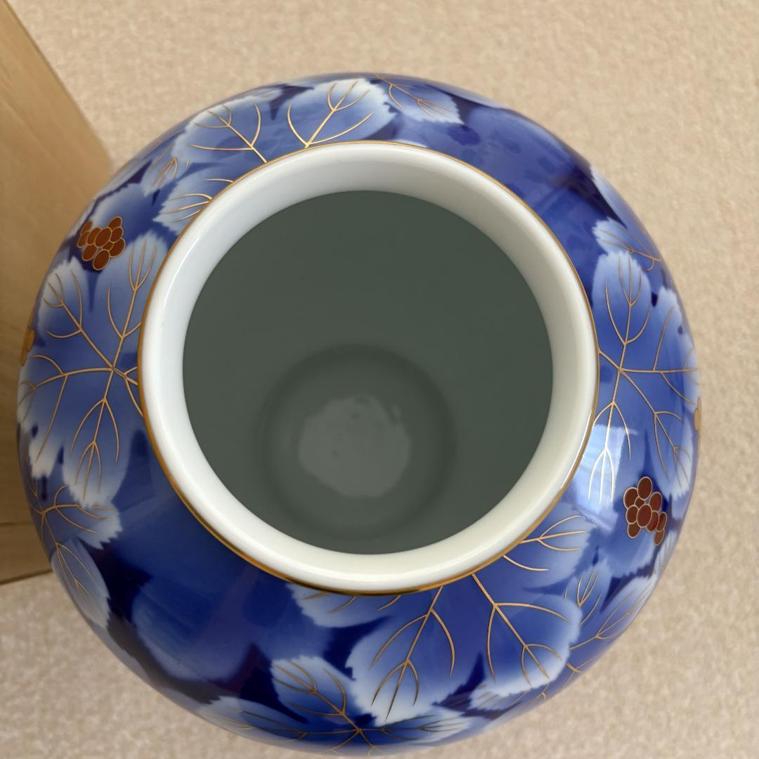 深川製磁 花瓶 瑠璃葡萄 花器 木箱付き 呉須ブドー F型9号花生