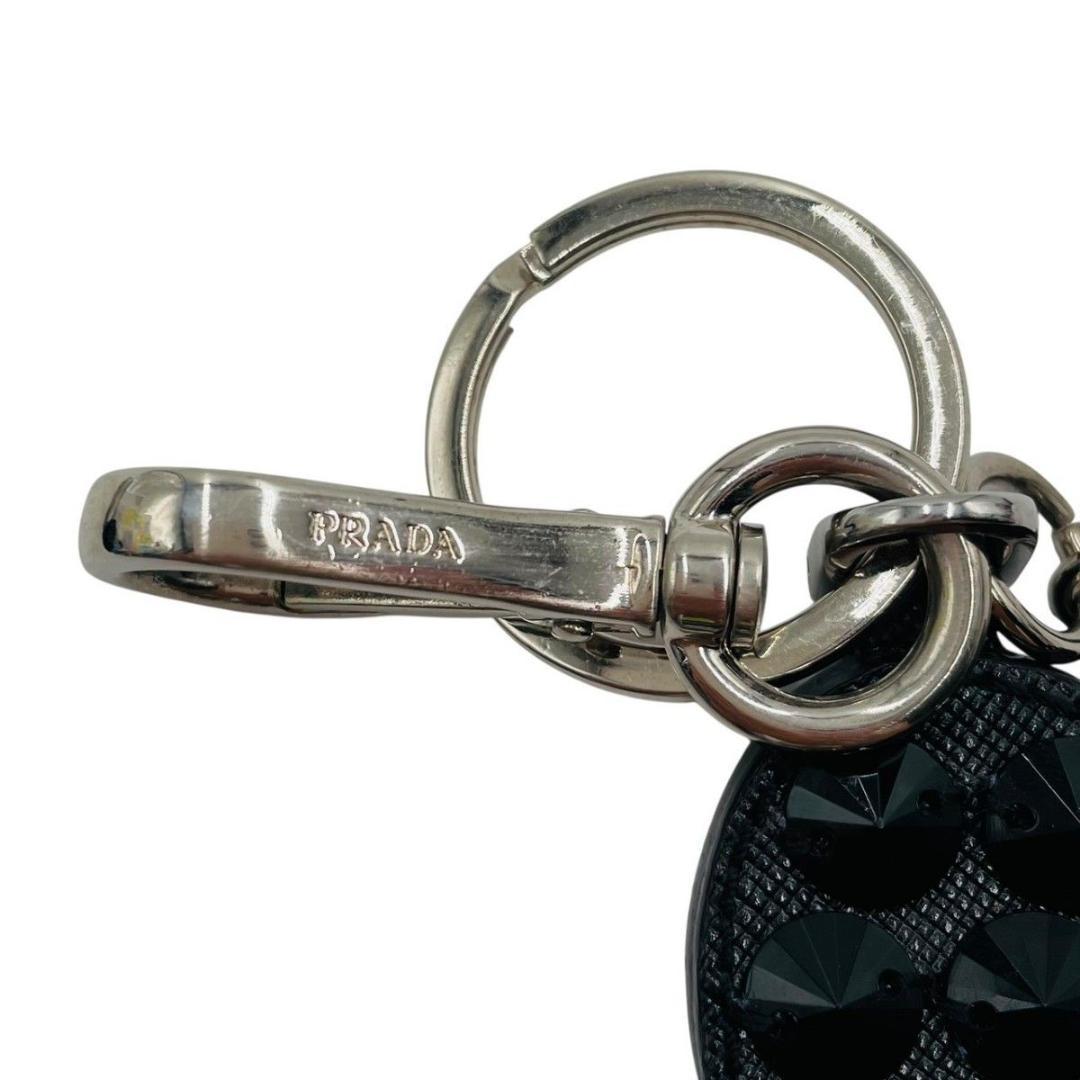 美品 プラダ キーホルダー チャーム キーリング ブラック ストーン ハート
