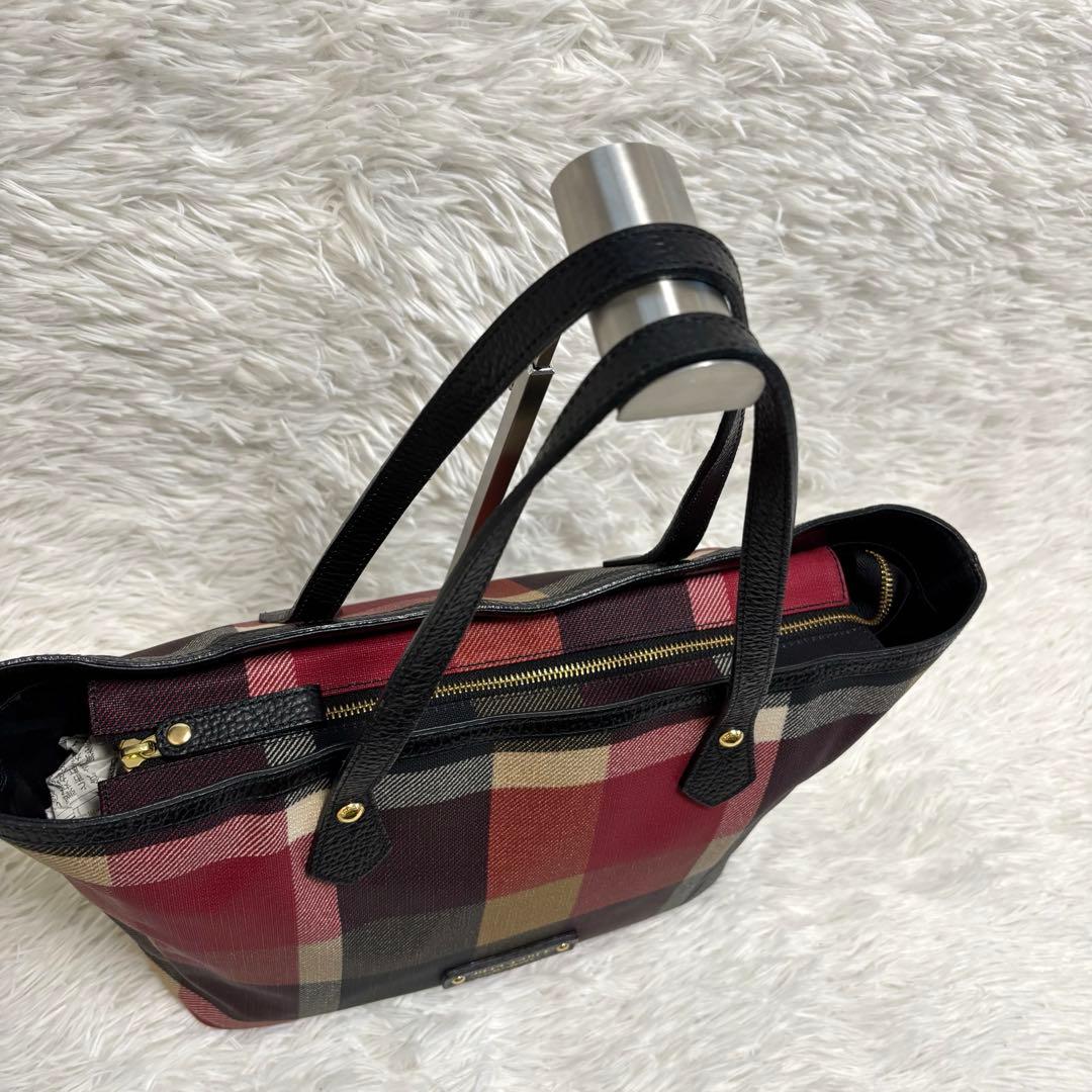 極美品★ブルーレーベルクレストブリッジ　トートバッグ　チェック　A4 赤　PVC