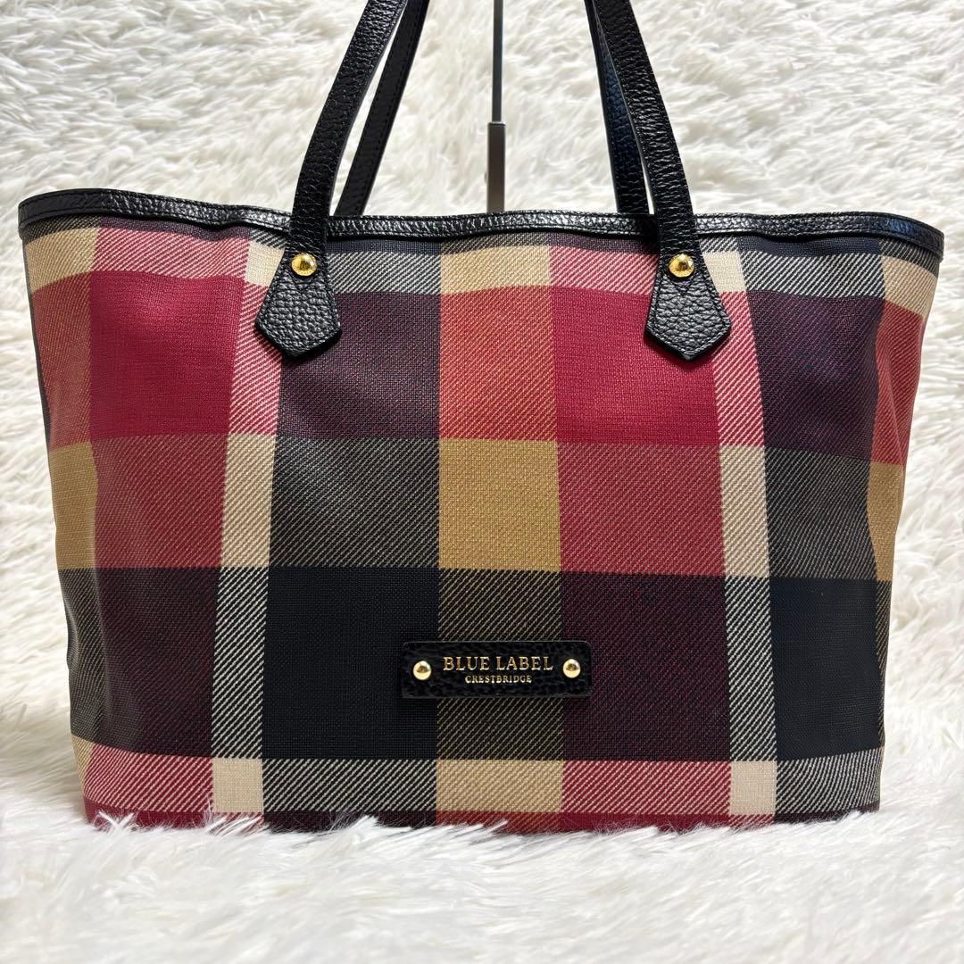極美品★ブルーレーベルクレストブリッジ　トートバッグ　チェック　A4 赤　PVC