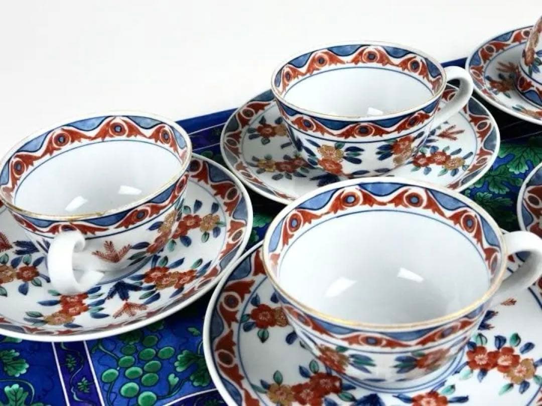 源右衛門 古伊万里 桜図 碗皿 カップ＆ソーサー かっ5客