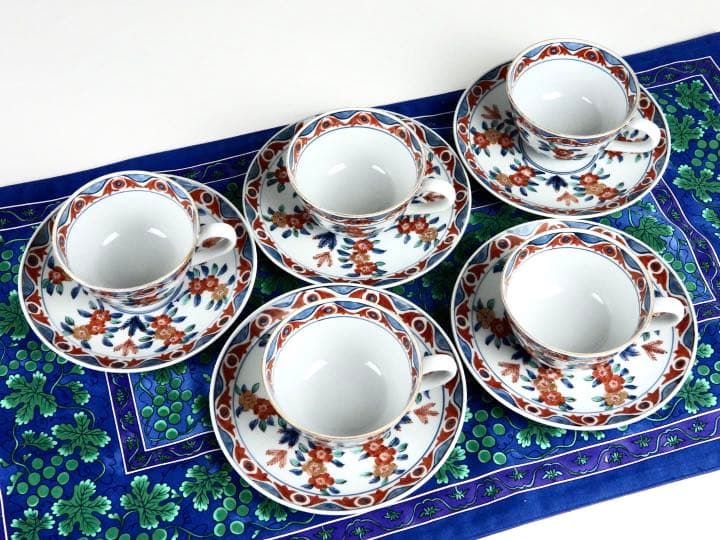 源右衛門 古伊万里 桜図 碗皿 カップ＆ソーサー かっ5客