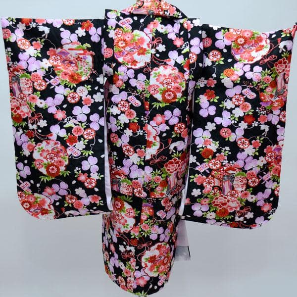 七五三 三歳 女児 被布着物フルセット 黒 うさぎ お仕立て無料 NO24222