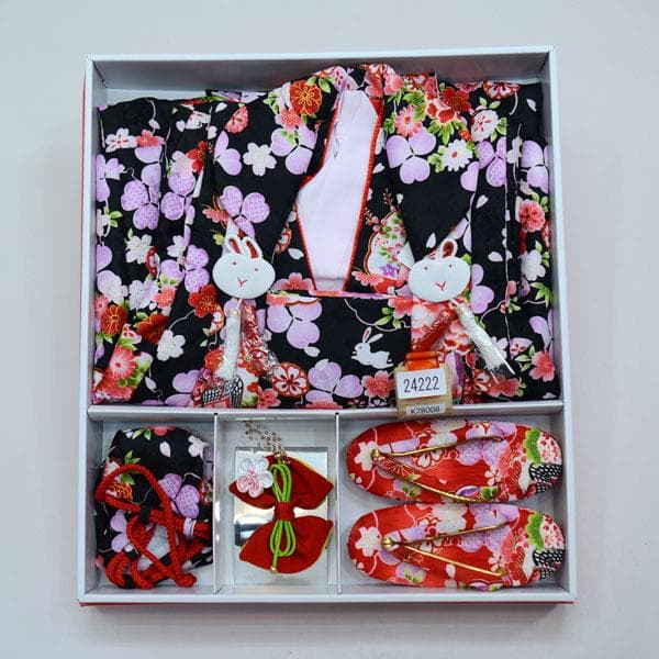 七五三 三歳 女児 被布着物フルセット 黒 うさぎ お仕立て無料 NO24222