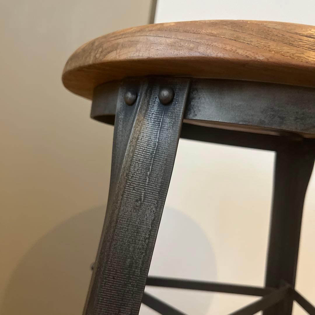 GALLUP＊レアな廃盤商品＊インダストリアルな鉄脚バースツール/座面チーク古材