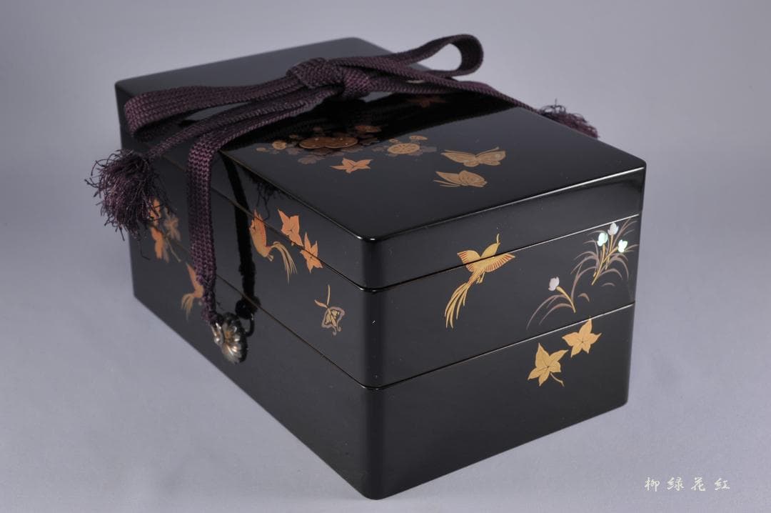 桃舟 鳳凰花蝶蒔絵 納戸硯箱 共箱