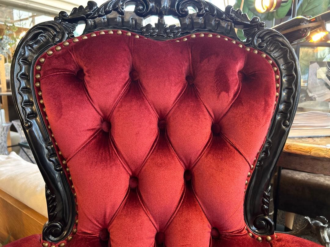【美品】クラシックロココ調　猫脚チェア　赤ベルベット　1人掛けソファ