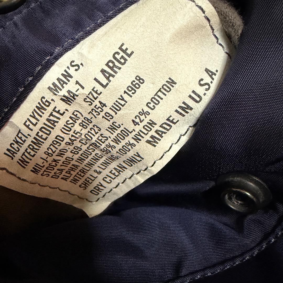 【美品】アルファ MA-1 68年復刻 フライトジャケット L ネイビー USA