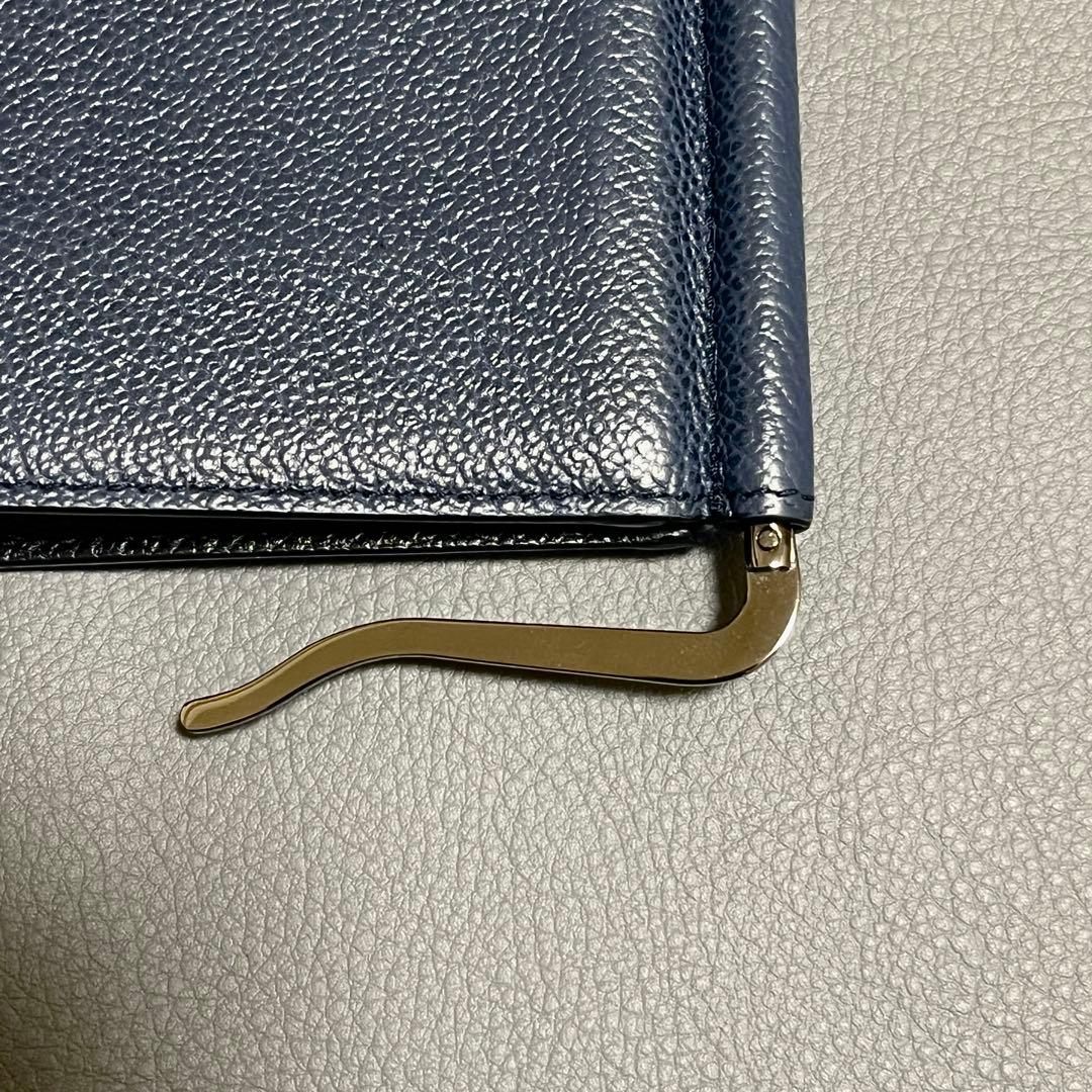 【未使用級】プラダ マネークリップ シボ ロゴ 金具 レザー ネイビー 黒 財布