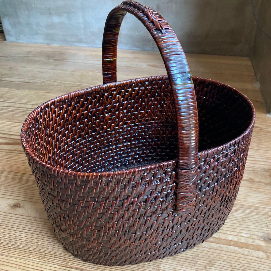 ⭐︎美品⭐︎未使用　天然素材　バスケット　かご　籐籠　竹籠　漆塗り　漆