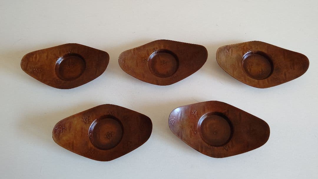 茶托　5枚　舟形 梅文 煎茶道具 銅製?