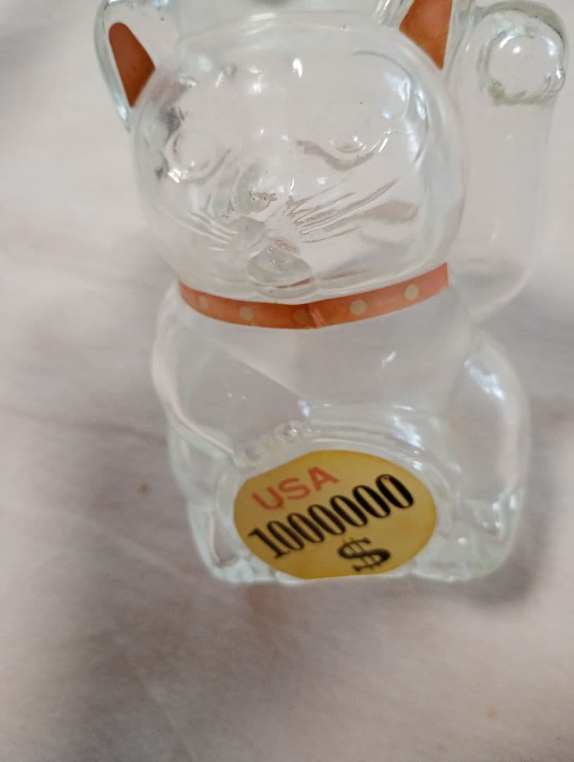 アメリカドルのまねき猫クリアガラス 猫の置物 珍品貯金箱