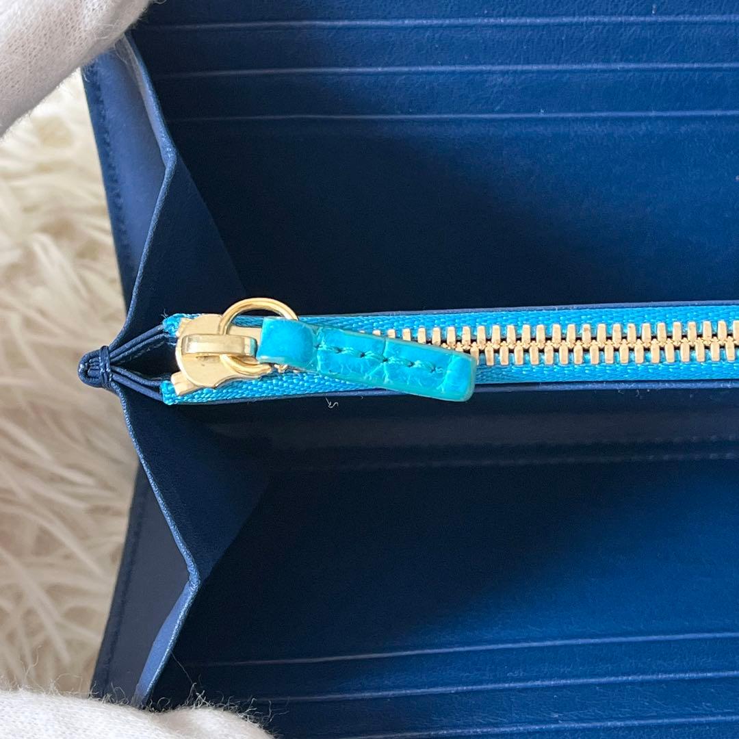 ⭐️新品未使用⭐️　池田工芸　クロコダイル　長財布　L字ファスナー　ターコイズ