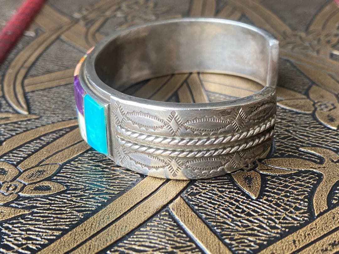 インディアンジュエリー シルバーバングル マルチカラーインレイ Navajo