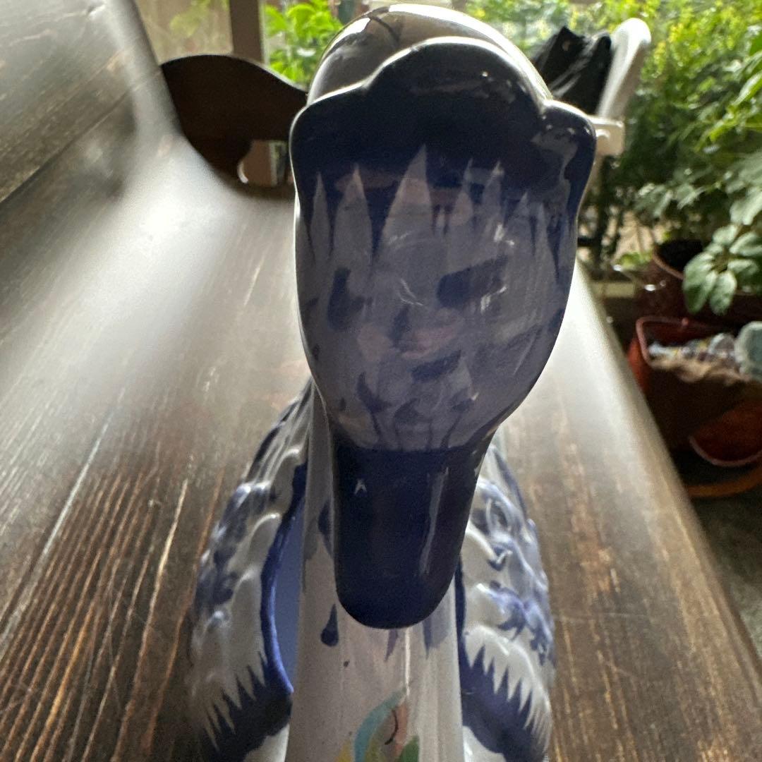 鳥の形の花瓶　花器　小物入れ　オブジェ　置物　陶磁製　　ポルトガル製　手描き