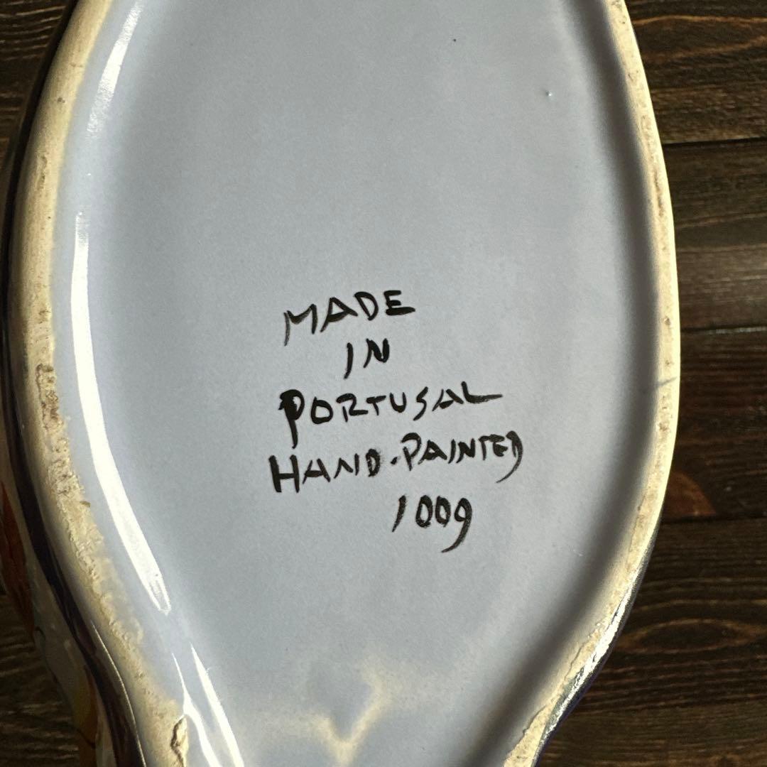 鳥の形の花瓶　花器　小物入れ　オブジェ　置物　陶磁製　　ポルトガル製　手描き