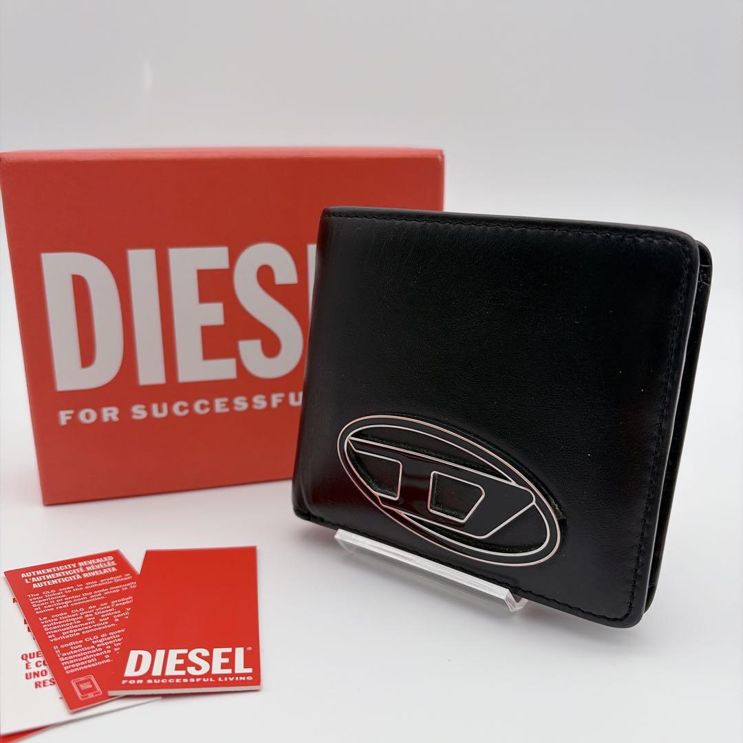 【美品】DIESEL 1DR 2つ折り財布 レザー Dロゴ ブラック メンズ