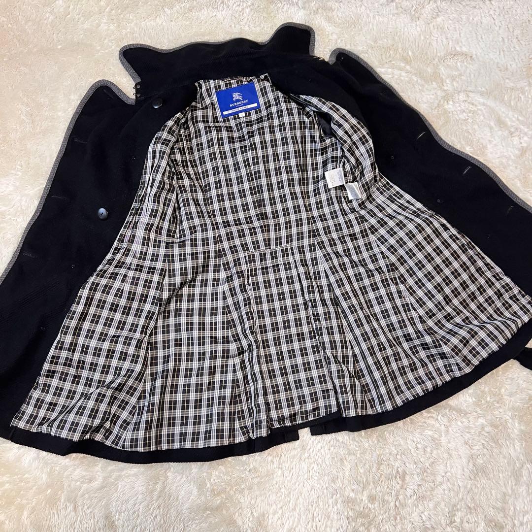 バーバリーブルーレーベル アンゴラ トレンチコート ダブル 銀ボタン ブラック