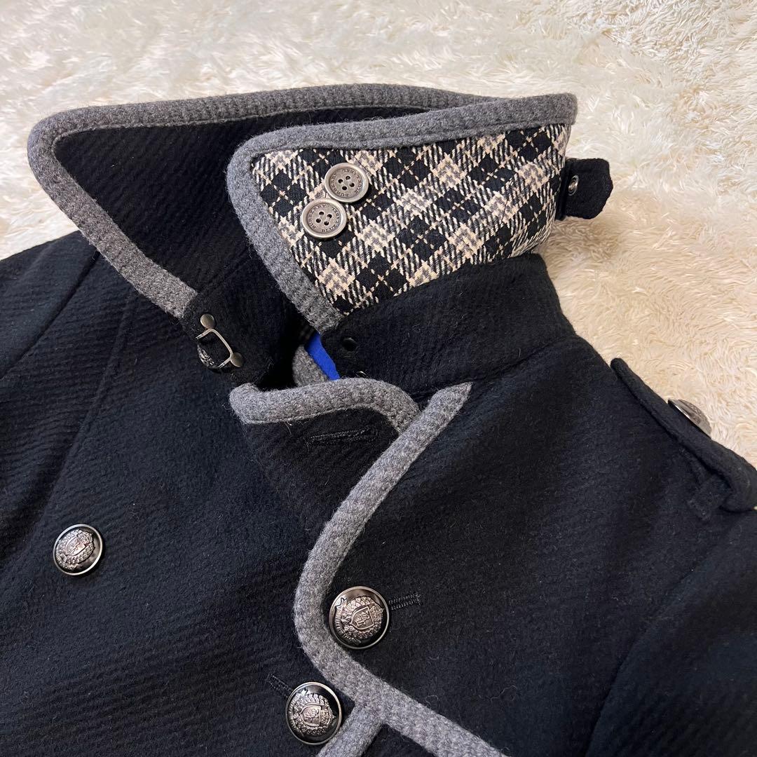 バーバリーブルーレーベル アンゴラ トレンチコート ダブル 銀ボタン ブラック