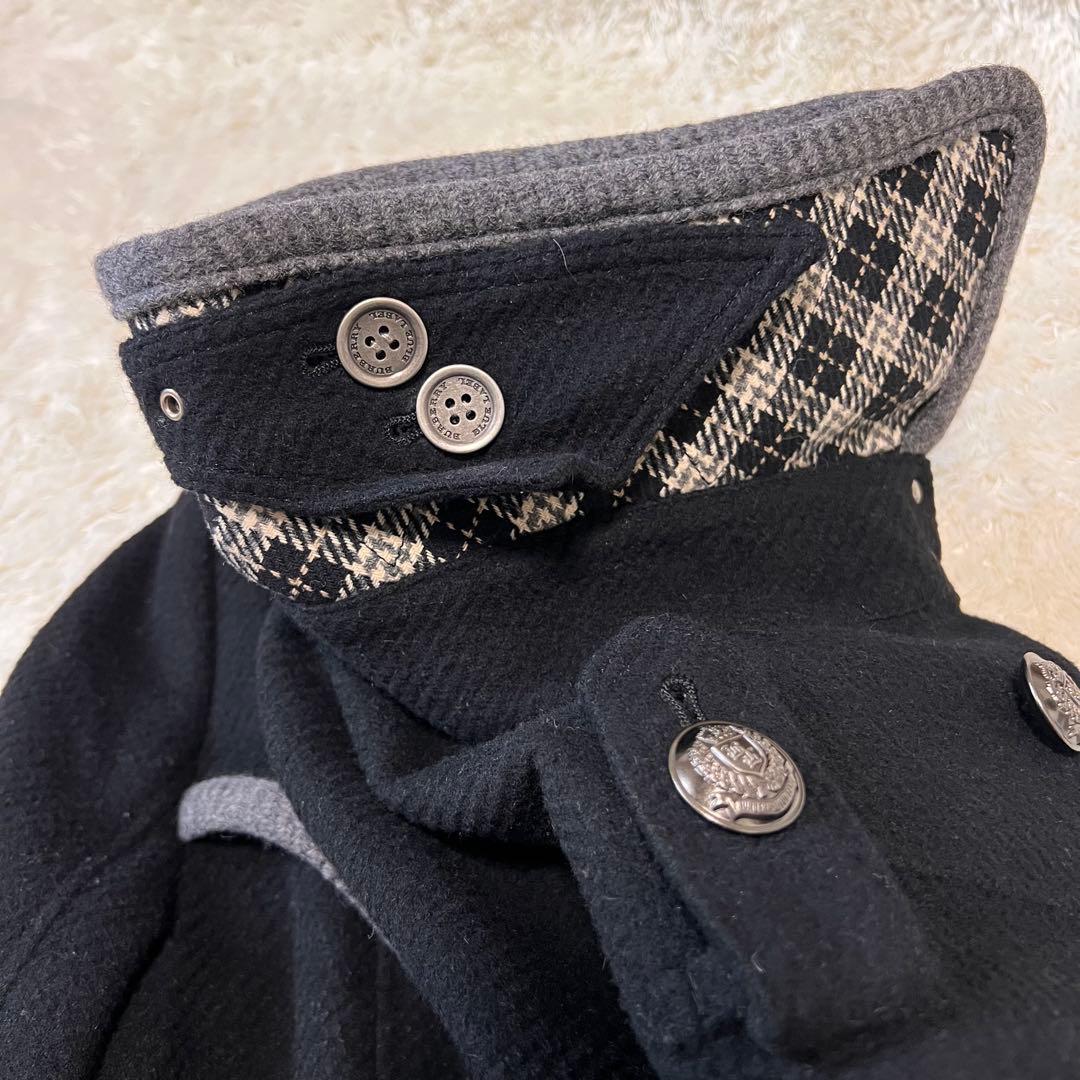 バーバリーブルーレーベル アンゴラ トレンチコート ダブル 銀ボタン ブラック