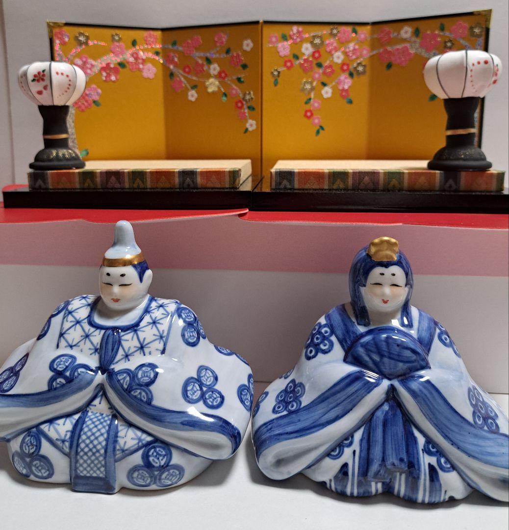 k-③ 九谷焼 ひな人形 5号 親王飾り 染付